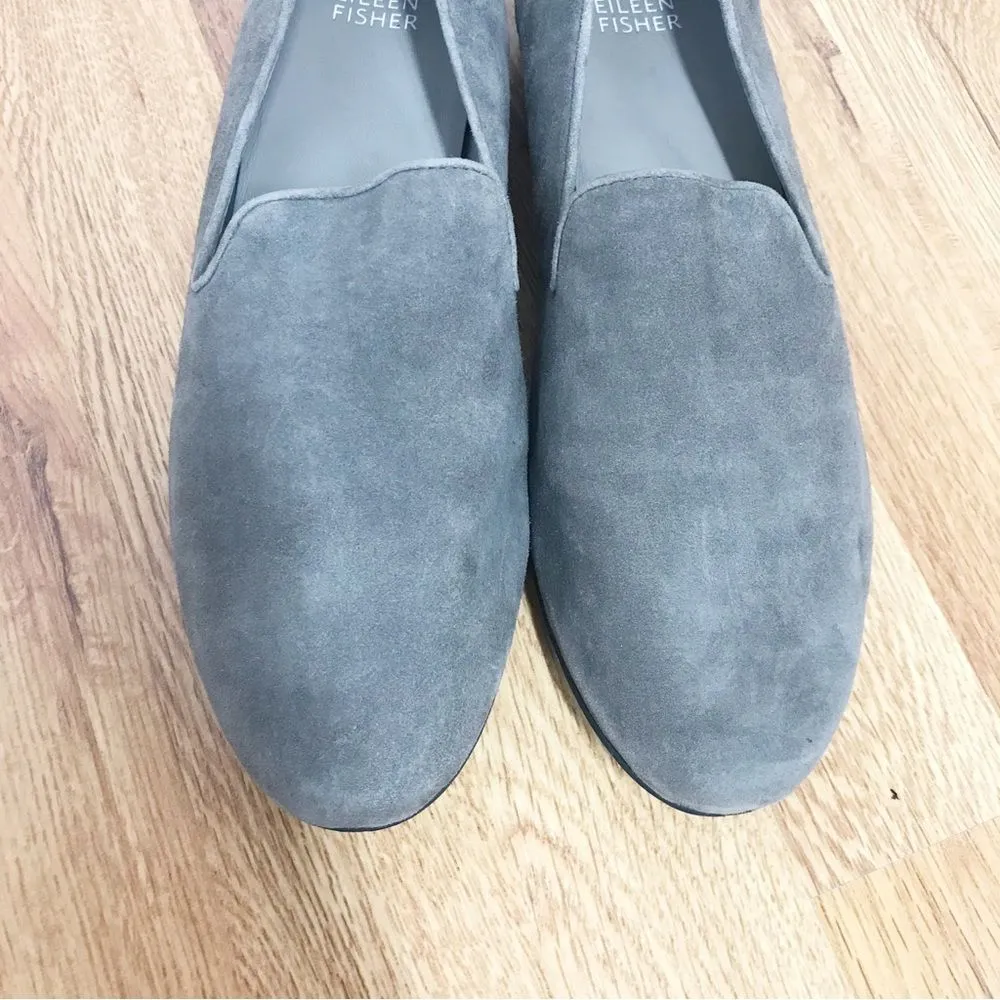 EILEEN FISHER Gray Suede Slip‎ On Flats Shoes Loafers Slippers Leather Size 9 - Image 6