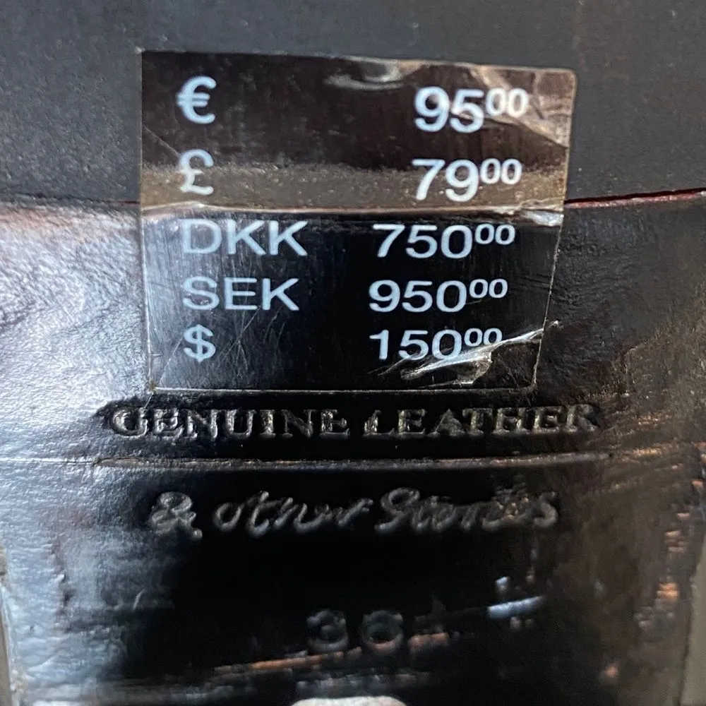 & Other Stories Leather Crocodile Embossed Ankle Boots Women 5.5 Wood Heel Black - Image 14