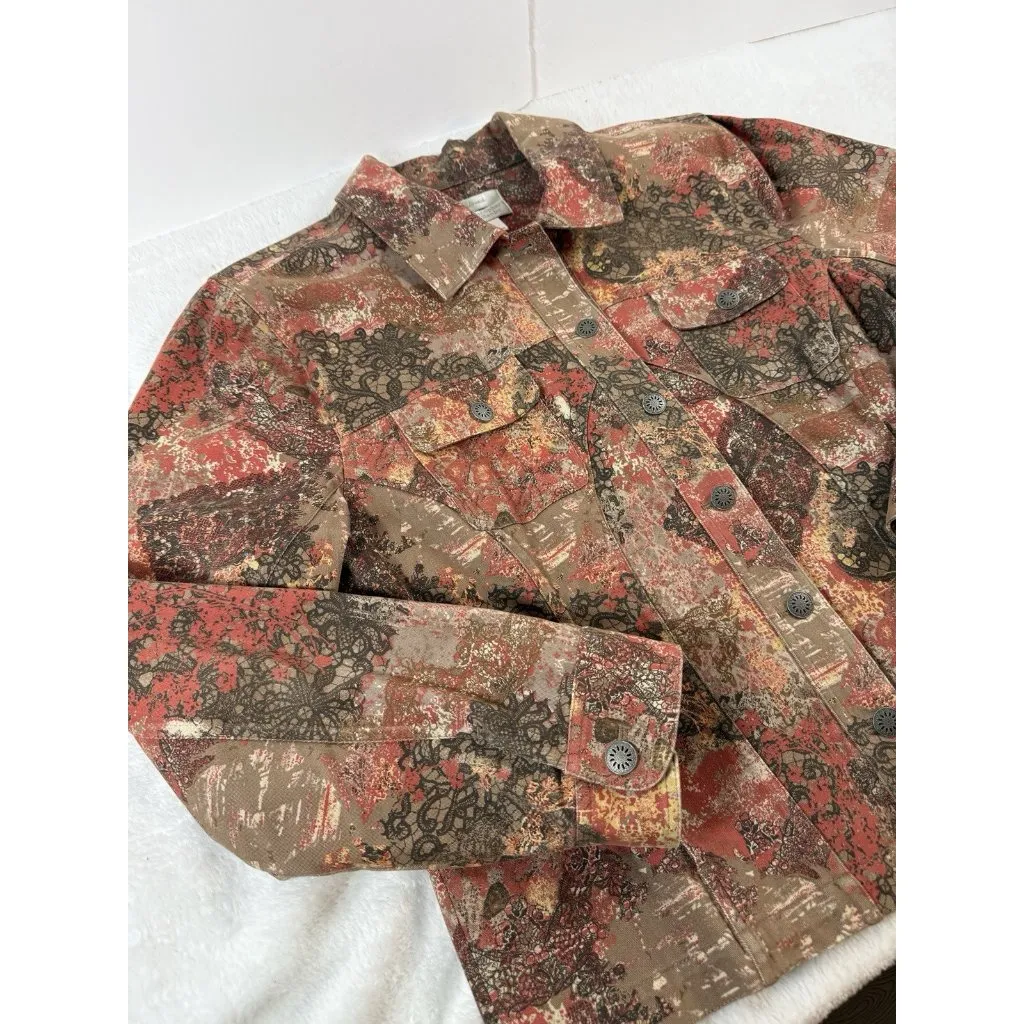 Christopher & Banks Jacket Red Floral Lace Stretch Women's Medium Coat Western - Image 4