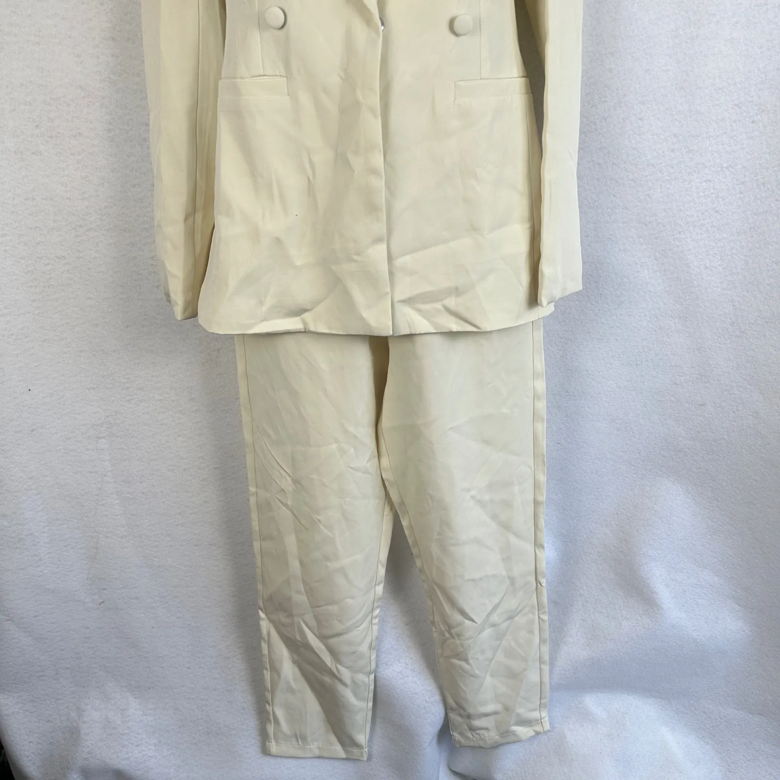 New PRETTYLITTLETHING Cream Double Breasted Woven Blazer‎ Pants Suit Set Women 4 - Image 5