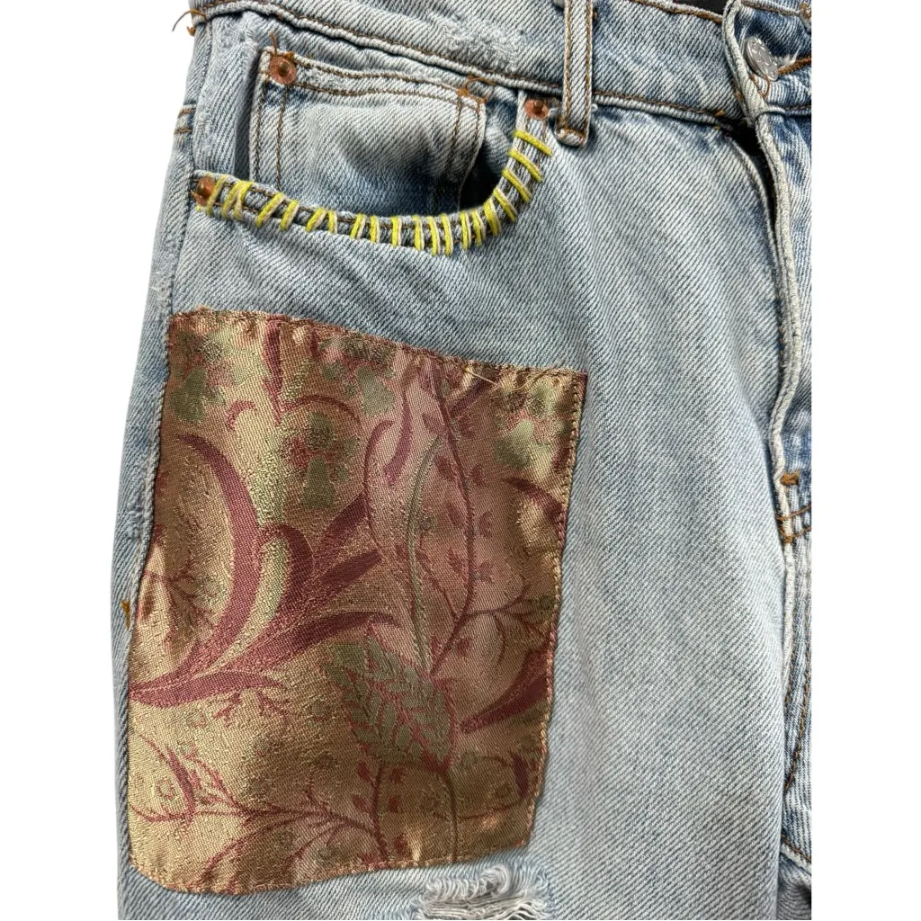 BDG High Waisted Cowboy Jeans Printed Patchwork Distressed Boho  Straight Leg 26 - Image 6