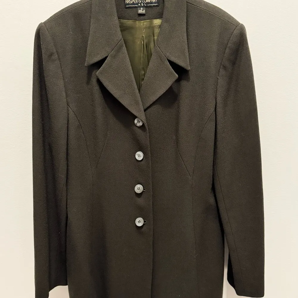 100% Wool Green Olive Blazer 8 Quiet Luxury Old Money Minimalist Workwear Kasper - Image 3