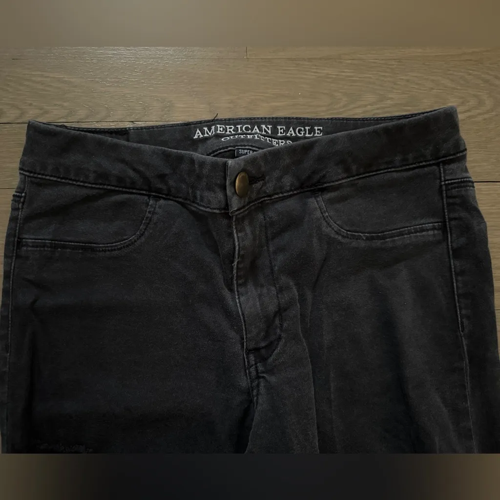 American Eagle Super Super Stretch Extreme Legging Distressed Black Ripped Sz 10 - Image 4