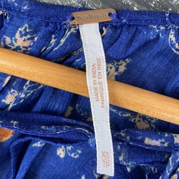 Free People Blue Floral Long Sleeve Semi Sheer Tunic Smock Dress Top XS - Image 7