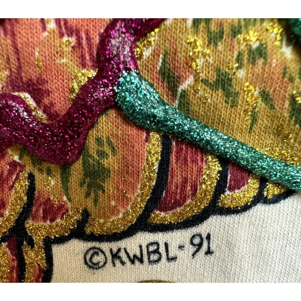 Vintage KWBL Los Angeles 1991 Tee Top One Size T Shirt Tribal Glitter A… - Image 4
