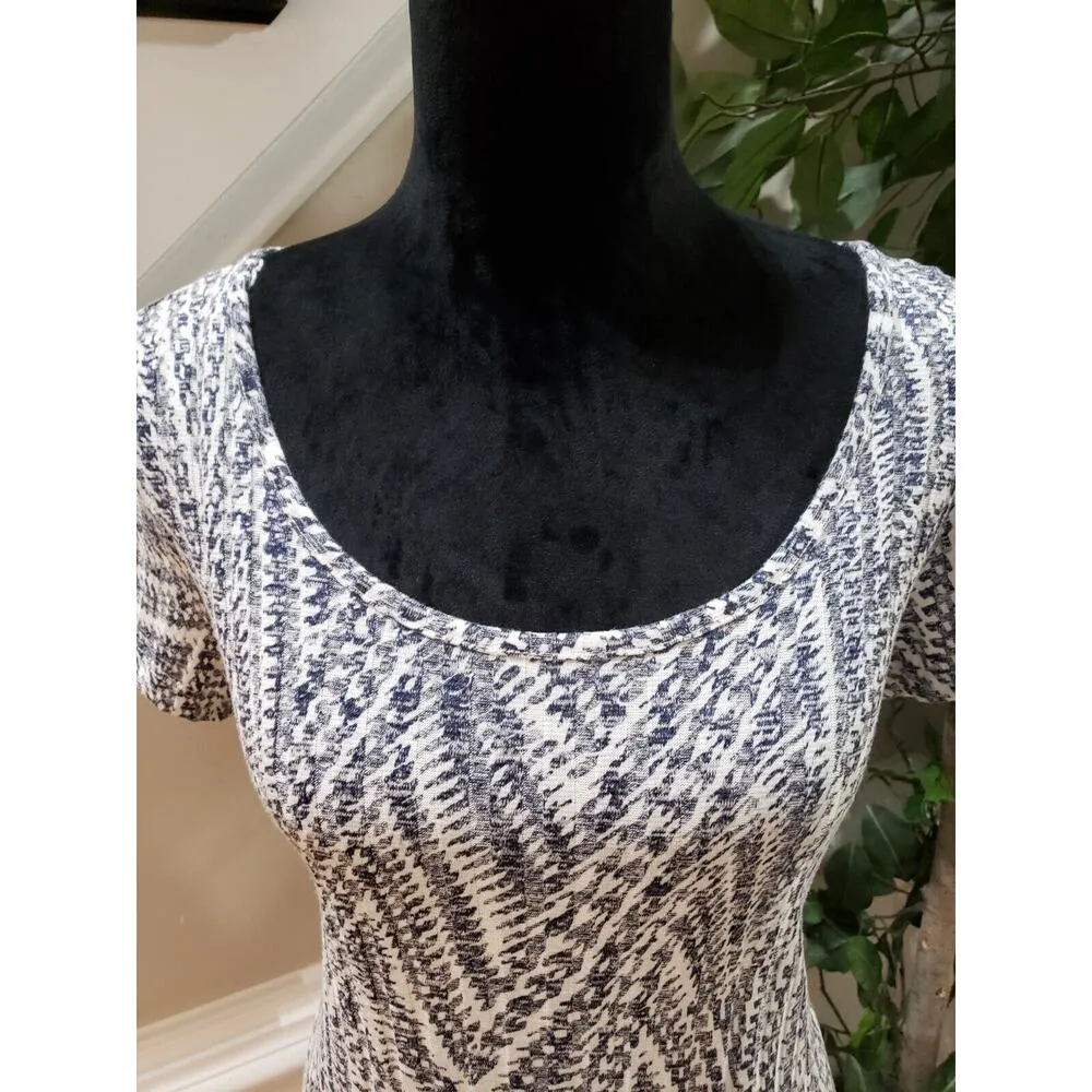 Ronni Nicole Womens White & Blue Polyester Short Sleeve Round Neck Shift Dress S - Image 5