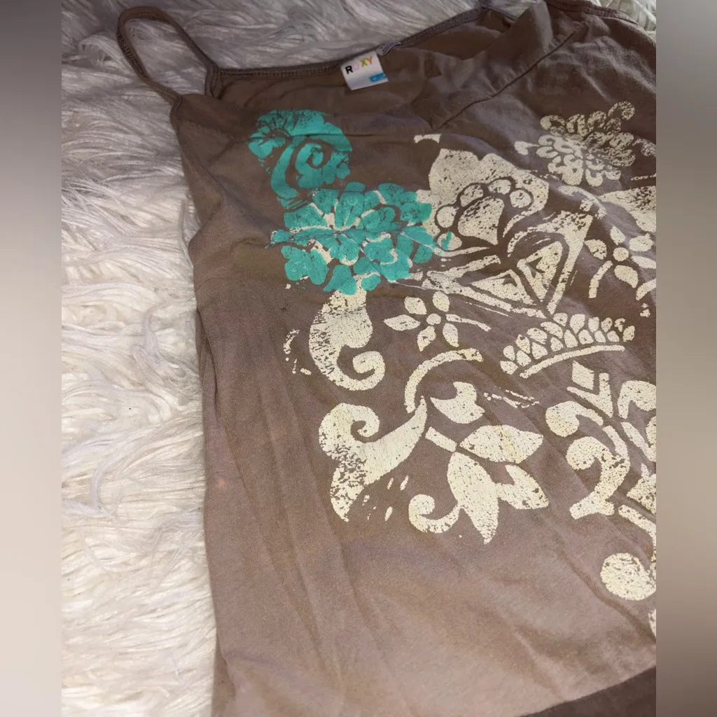 Vintage Roxy Y2K Floral Graphic Tank Top Brown Cottagecore Lagenlook - Image 4