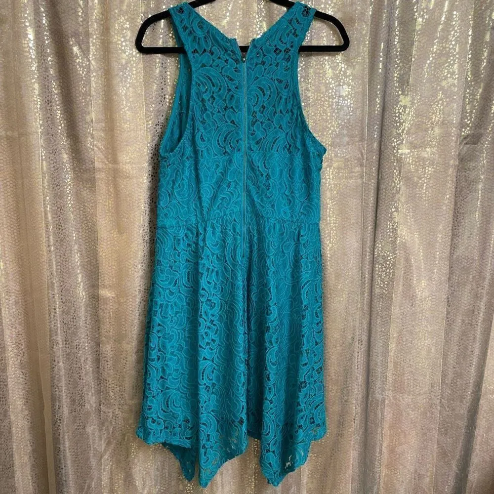Material Girl Green Teal Lace Hi Low Hem Mini Dress, XL - Image 2