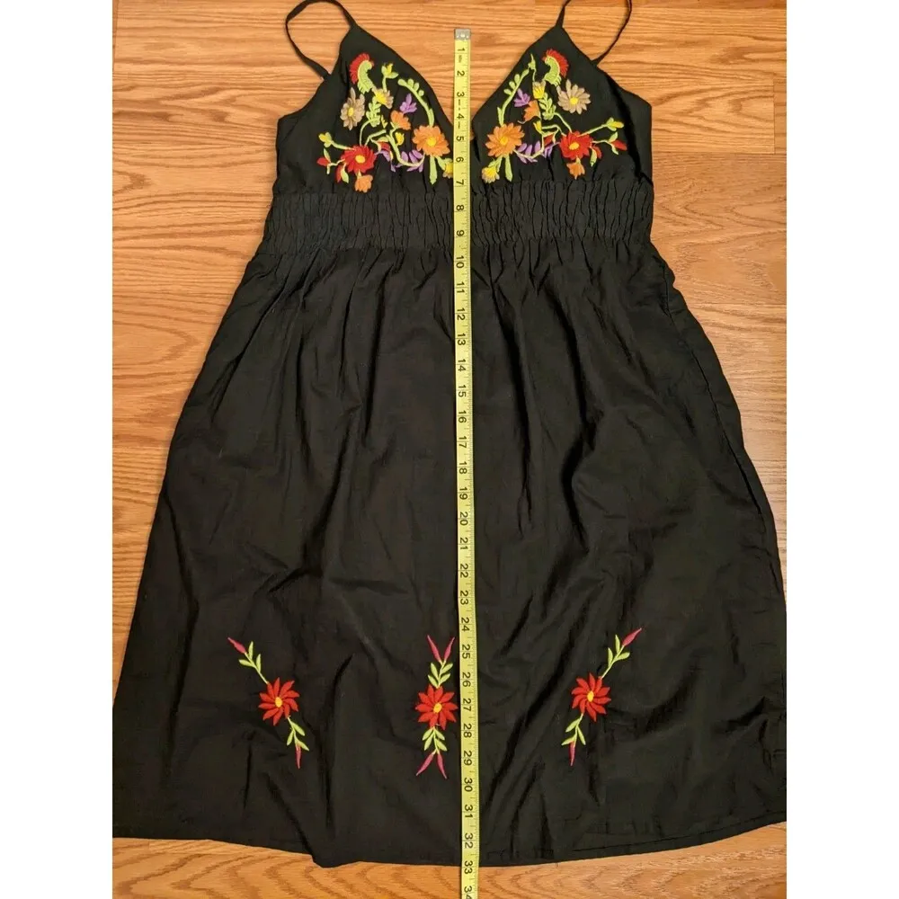 Ocean Breeze Adjustable Strap Embroidered Floral Dress Whimsygoth Coquette Sz L Black Size L - Image 4