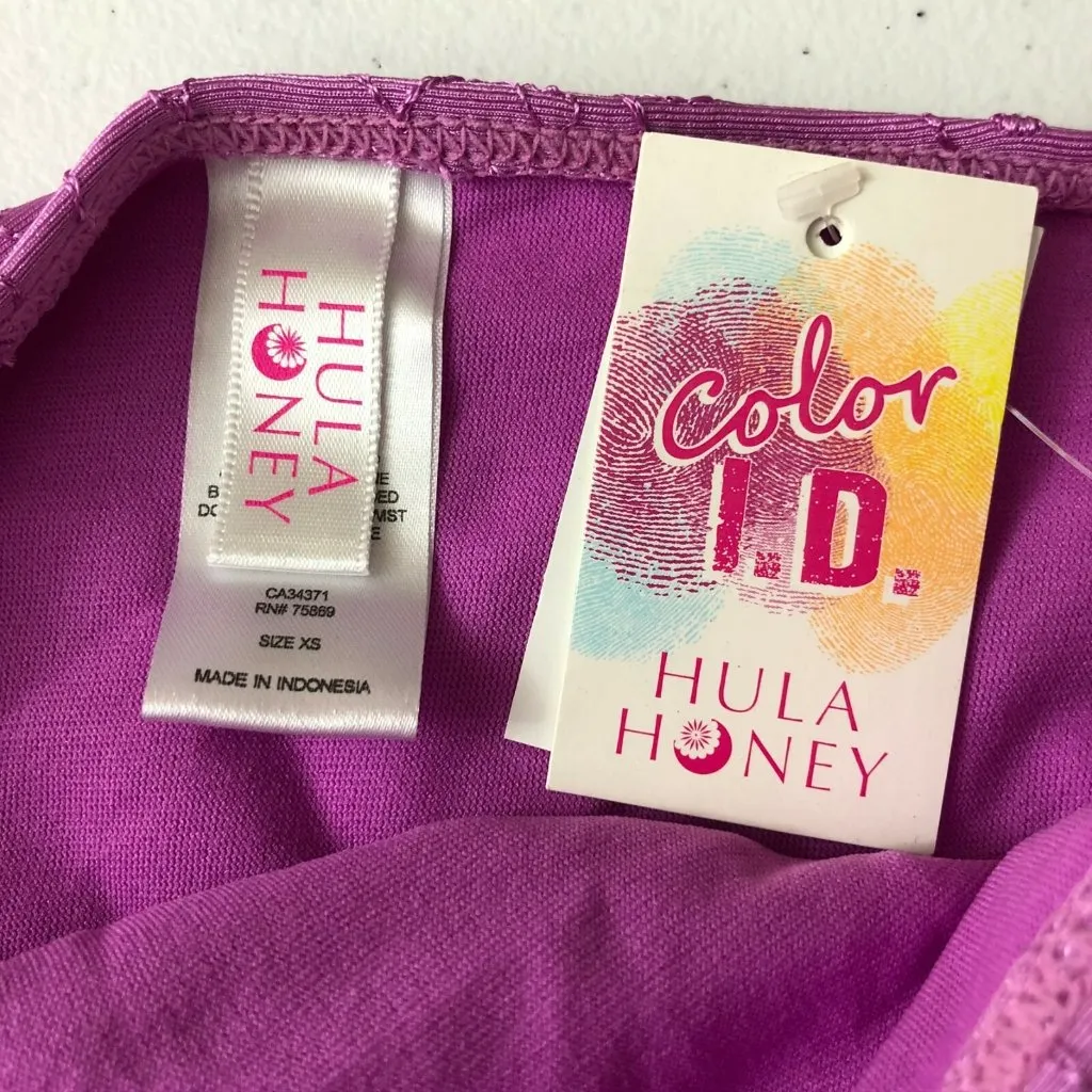 Hula Honey Womens Bikini Bottom Eyelet Hipster Ruched Purple Size XS - Image 3