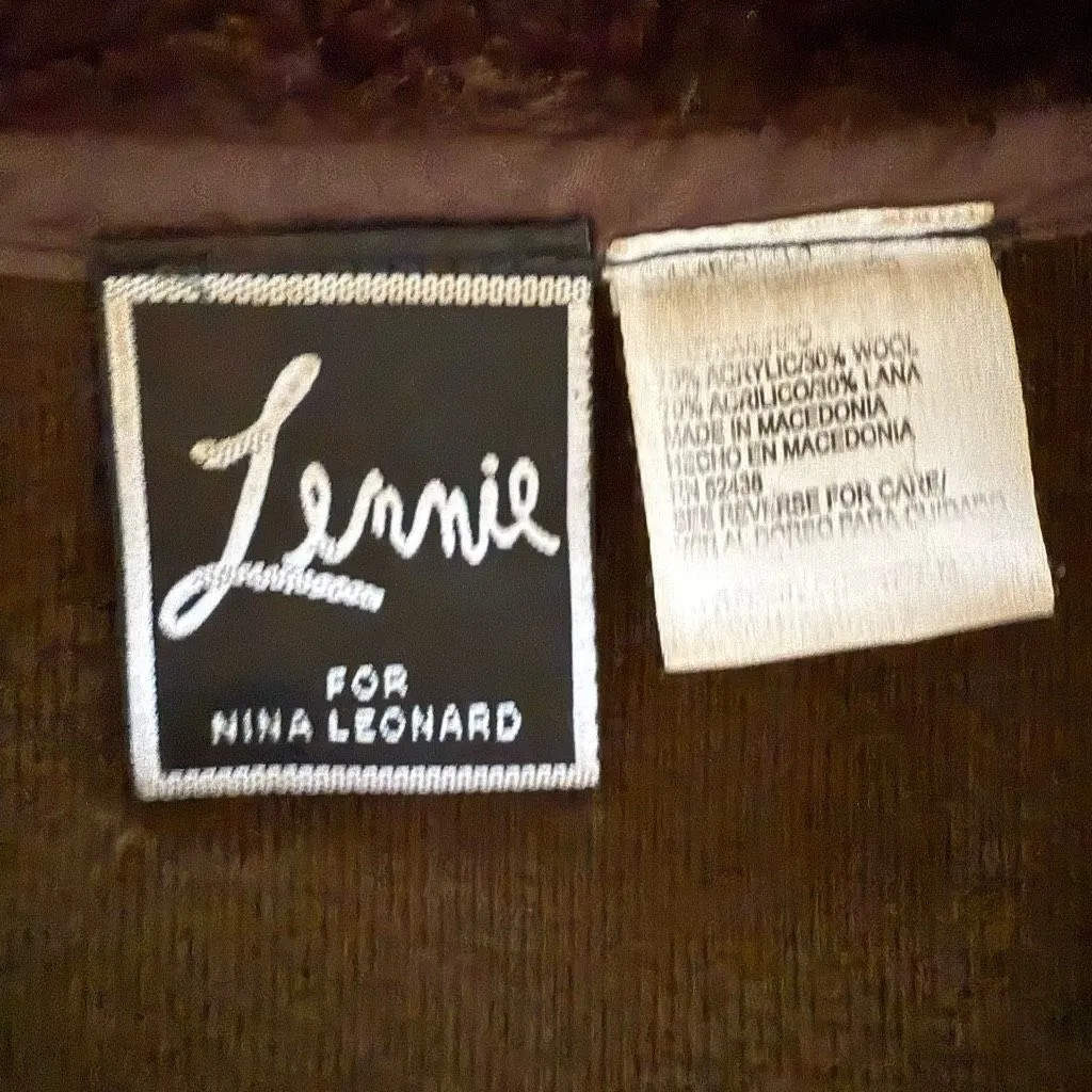 Vintage 90s Lennie Nina Leonard Cropped Faux Fur Collar Cardigan M Brown Size M - Image 6