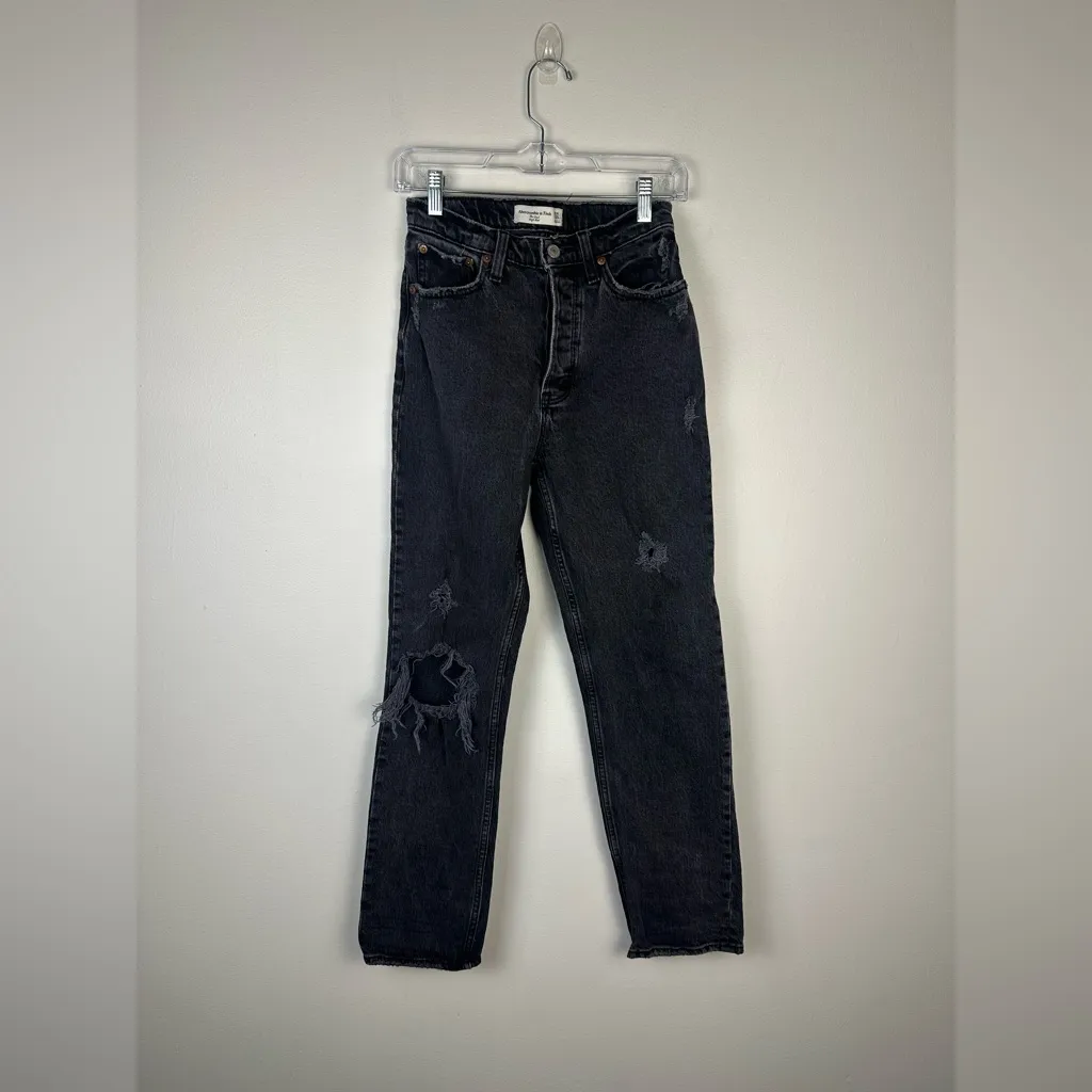 Abercrombie Black High Rise Dad Straight Leg Jeans Sz 24 - Image 2