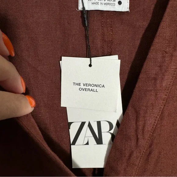 NWT Zara 100% Linen Brown Jumpsuit The Veronica Overall Brown Size Small‎ - Image 9