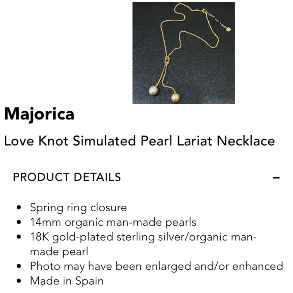 MAJORICA 18K Gold-plated Sterling Silver Love Knot 14mm Pearl Lariat Necklace - Image 15