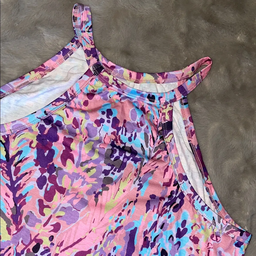 Multicolor Abstract Floral Racerback Tank Top - Image 2