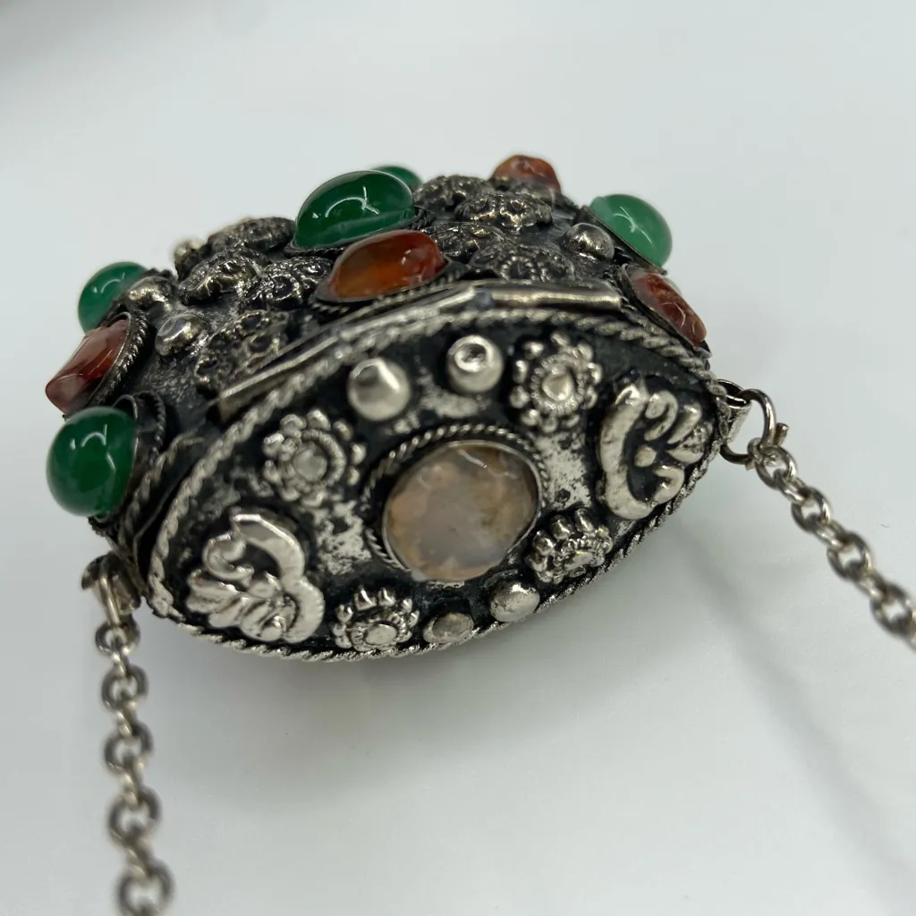 Vintage Sajai metal coin purse Necklace set with semi precious stones on a chain Orange - Image 7