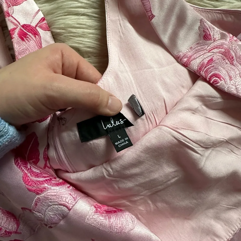 LULU’S Brighter Side Pink Floral Satin Jacquard Mini Dress - Image 9