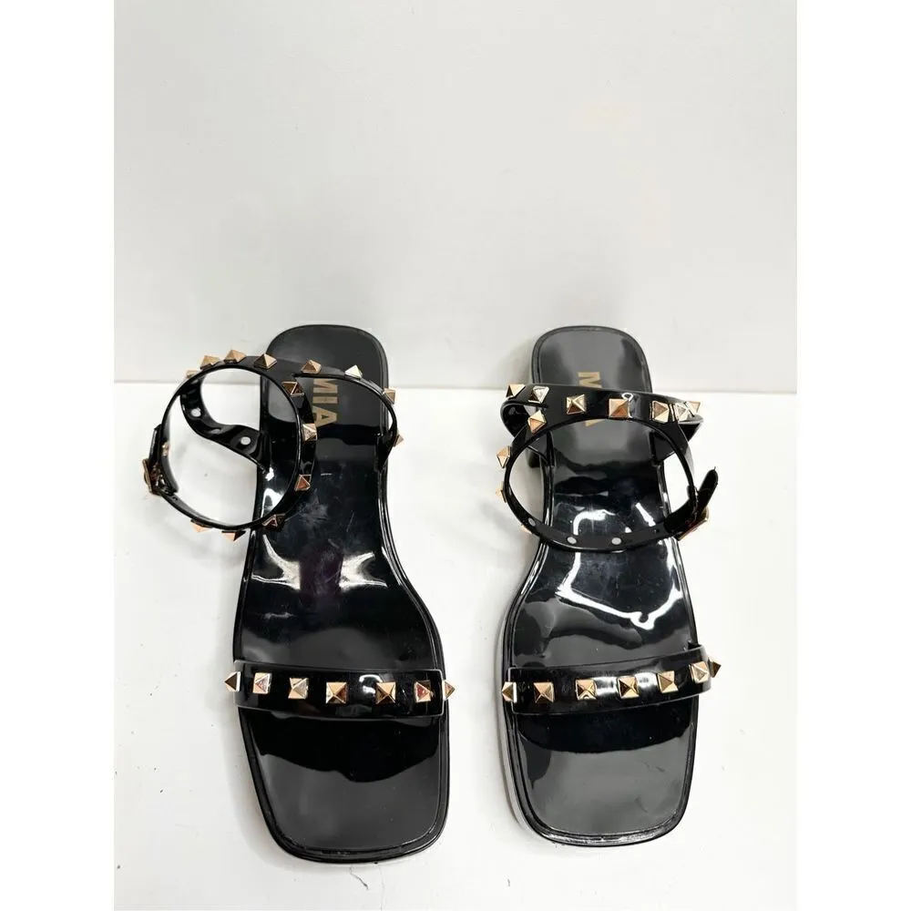 MIA Sandals Womens Size 7 Black Studded Chunky Heel Y2K - Image 3