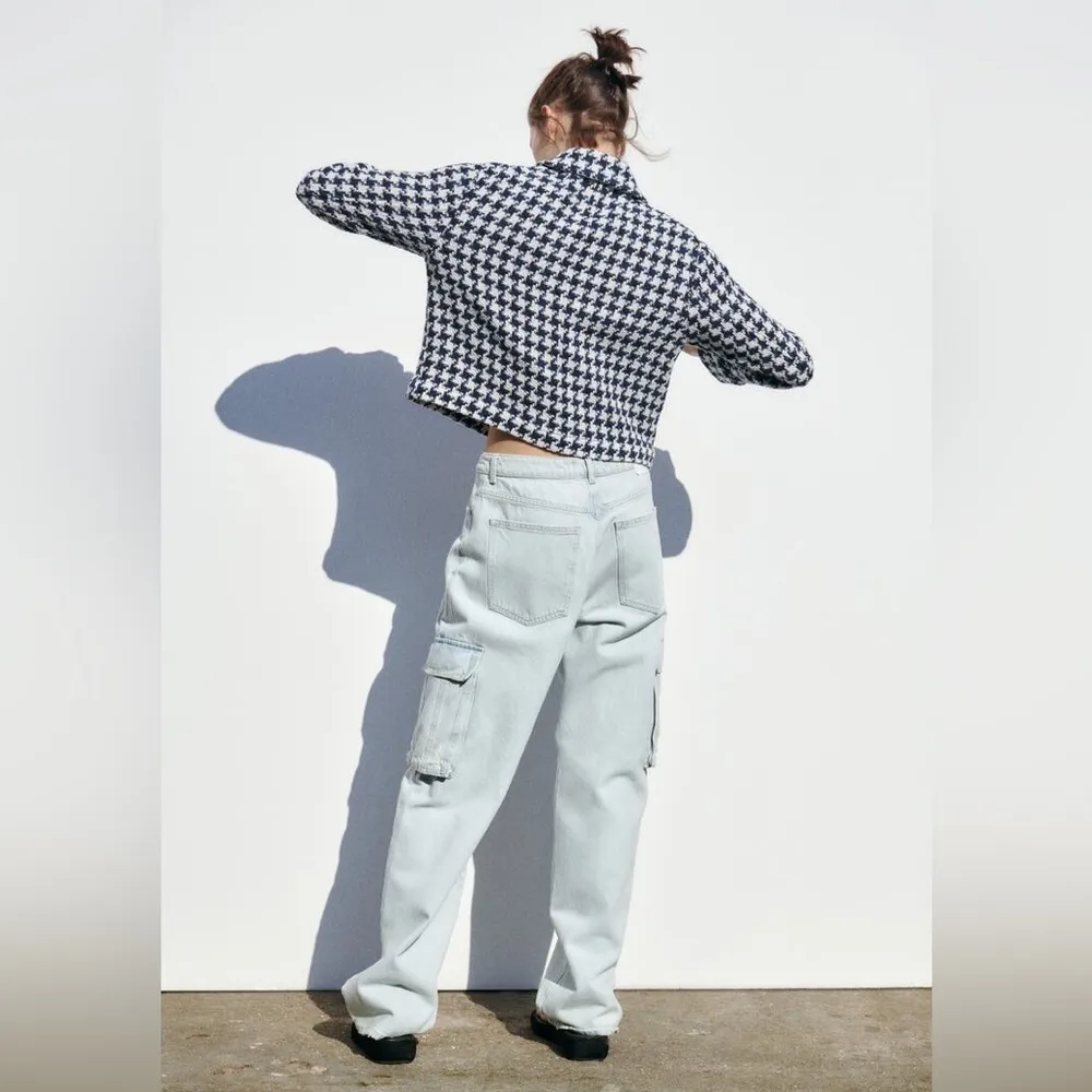 Zara JACKET TWEED WEAVE TEXTURE BLAZER W/ BUTTONS RHINESTONES HOUNDSTOOTH NEW - Image 6