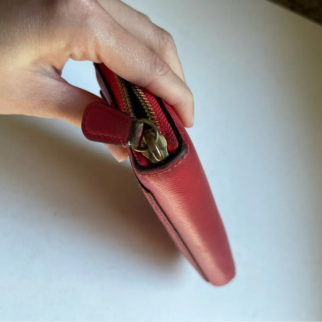 Coach Red Saffiano Leather Long Continental Zippy Wallet ID Cards Pockets - Image 11