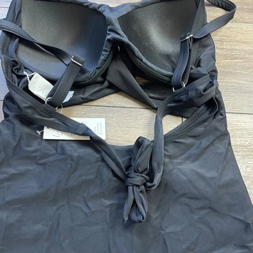 Cupshe One Piece Swimsuit Womens Large V Neck Cutout Back Tie Swimwear Black NEW - Image 7