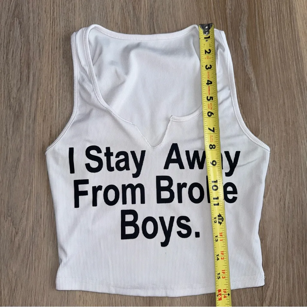 “I Stay Away From Broke Boys” Graphic Black & White Tank Top - Image 4