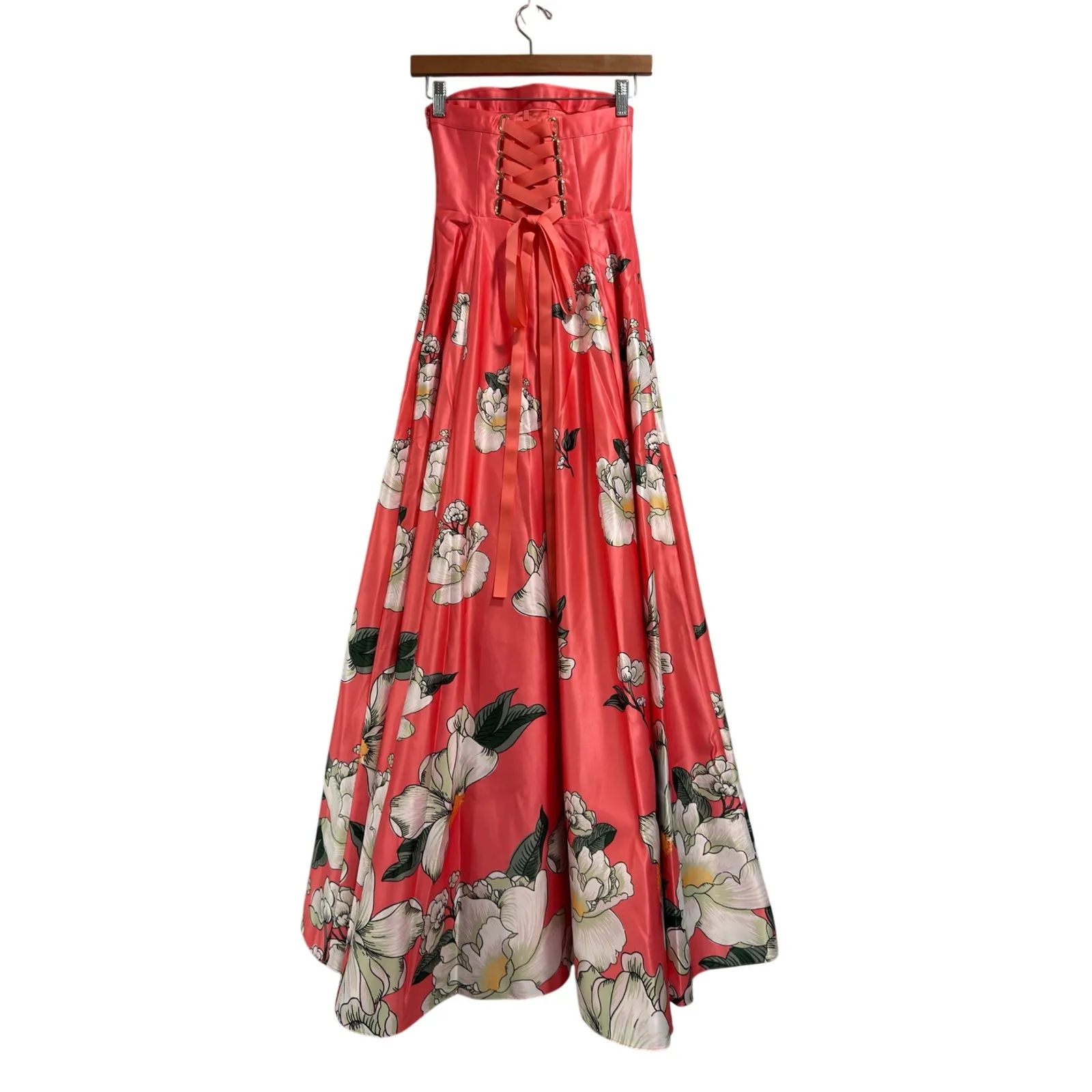 BHLDN Savannah Pink Floral Elegant Strapless Satin A Line Corset Dress NWOT 12 - Image 4