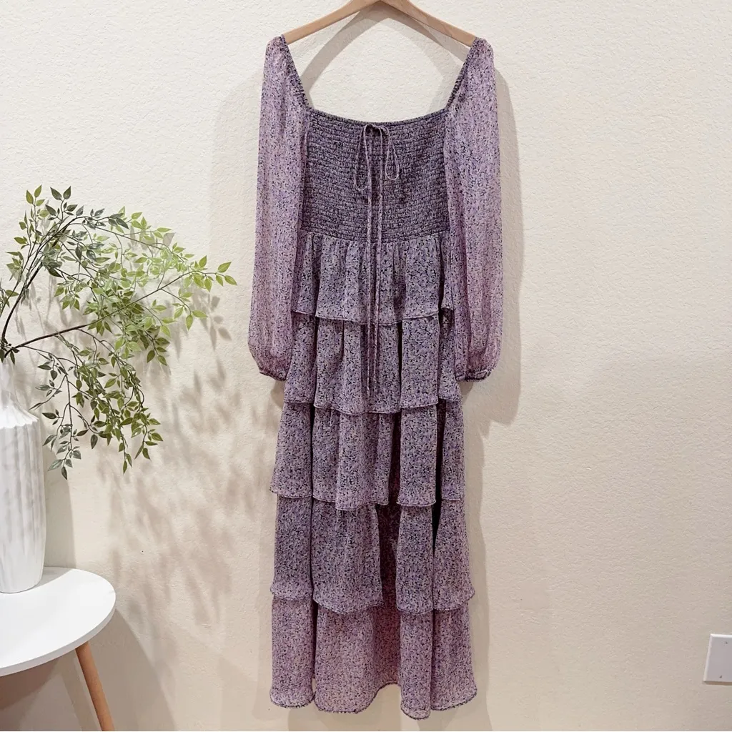Jacquie The Label Claire Smocked Tiered Maxi Dress	Purple Multi Size Small NWT Purple - Image 2