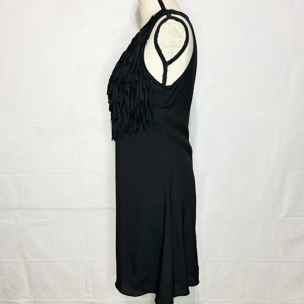 Ya Los Angeles Black Front Fringe A-Line Dress Sz M - Image 4