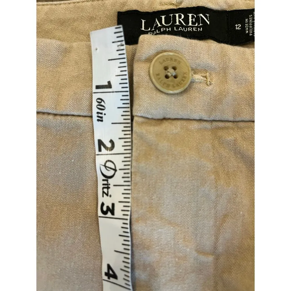 Lauren Ralph Lauren Chino Golf Bermuda Shorts Women 12 Beachy Preppy Academia Tan - Image 12