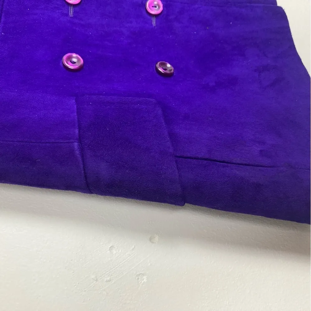 Vintage 70s Lillie Rubin purple suede double breasted mod mini dress. - Image 2
