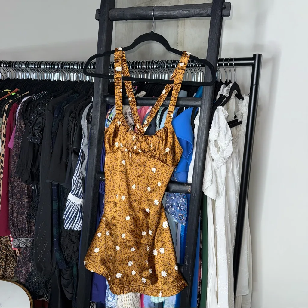 For Love & Lemons Tawney Mini Dress Cheetah Daisy Print Satin - Image 6