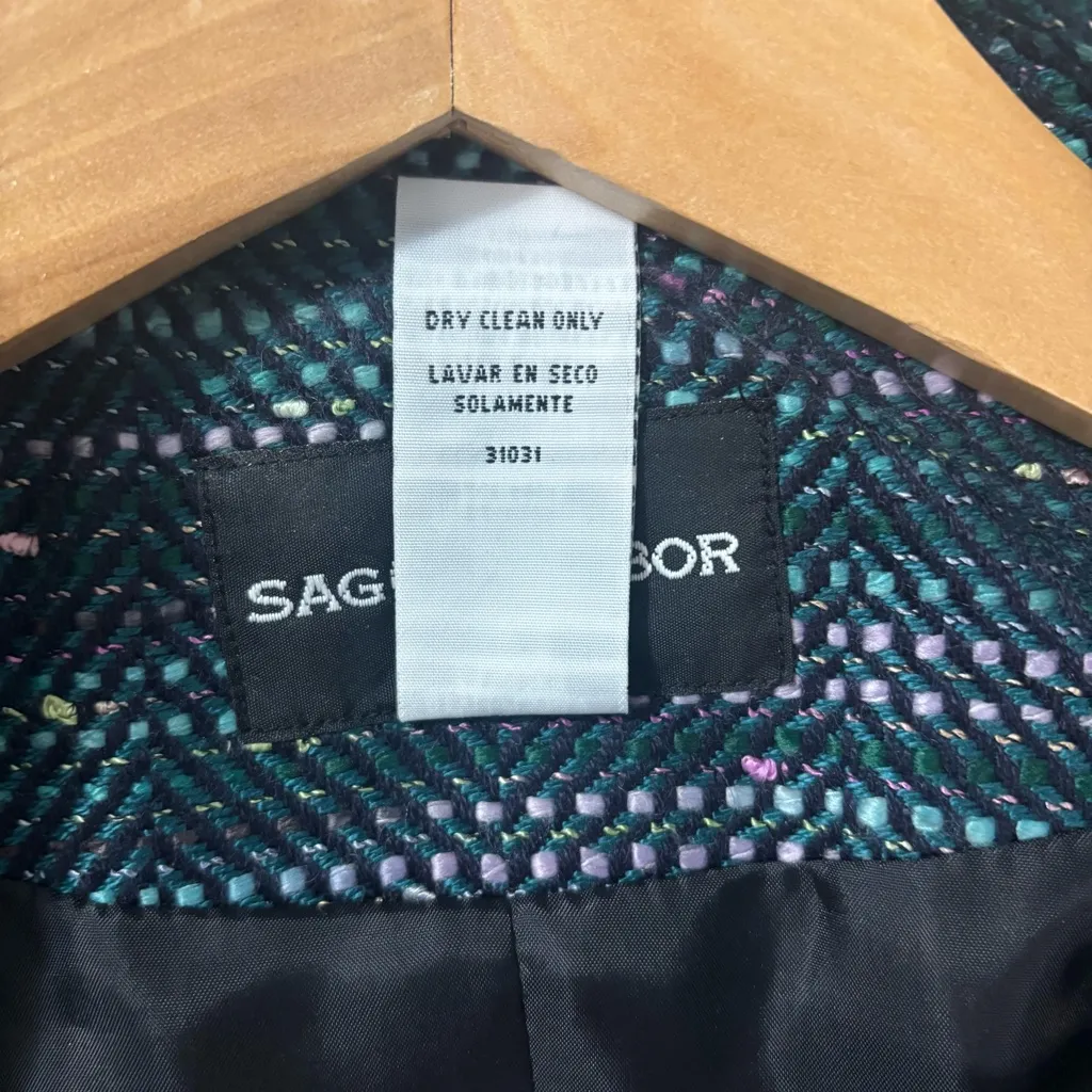Sag Harbor Women's Blazer Sz 8 Zip up Soft Green Multi Career Preppy Old Money - Image 9