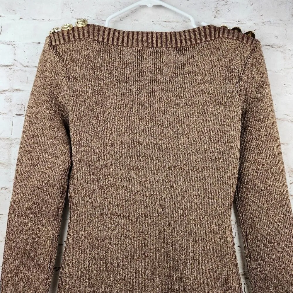 Retrofete Avenue Rib Knit Dress in Metallic Cognac Size XL Long Sleeve Mini NWOT - Image 9