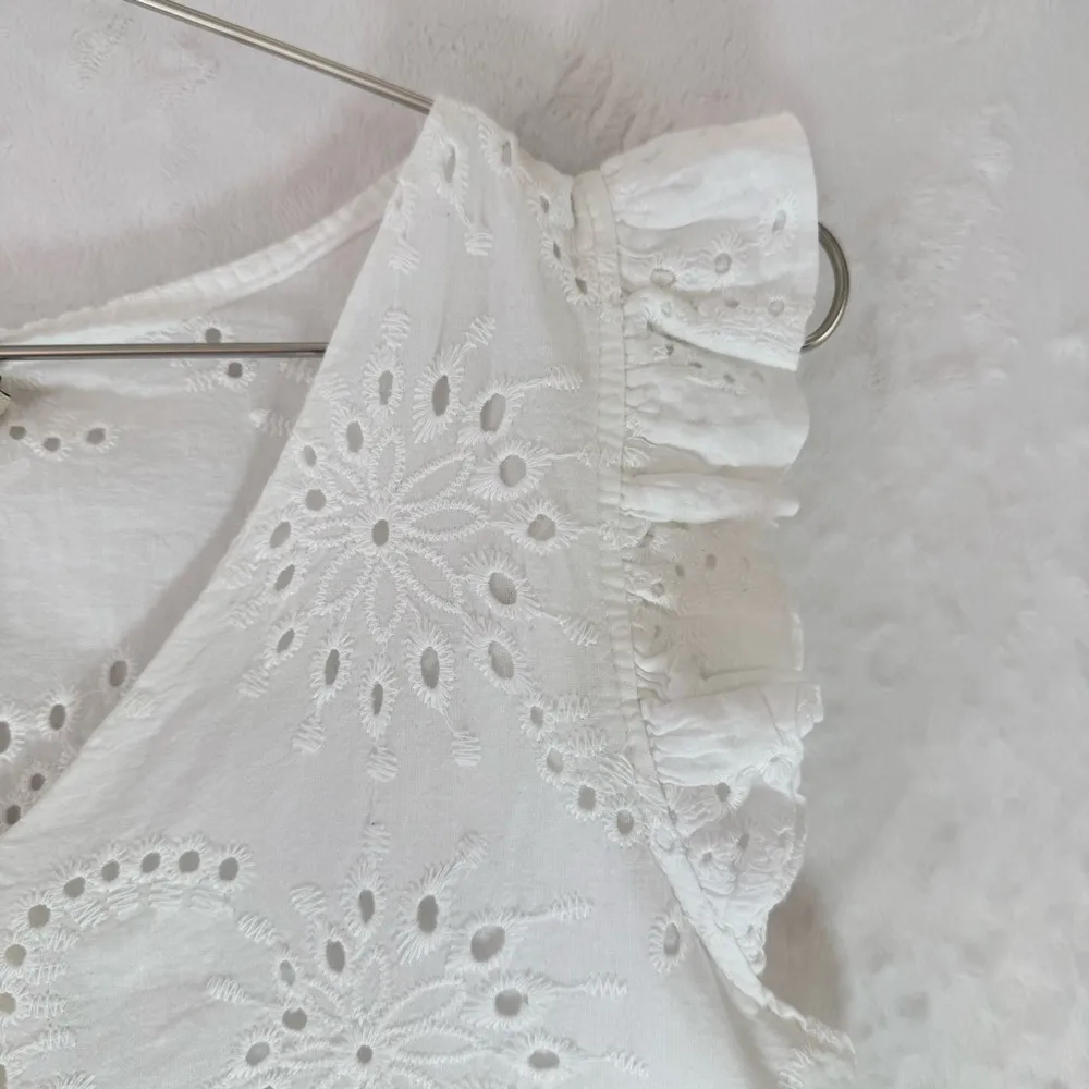 Valentina Naldi White Eyelet Flutter Sleeve Fairy Top 100% Cotton Made in Italy - Image 4