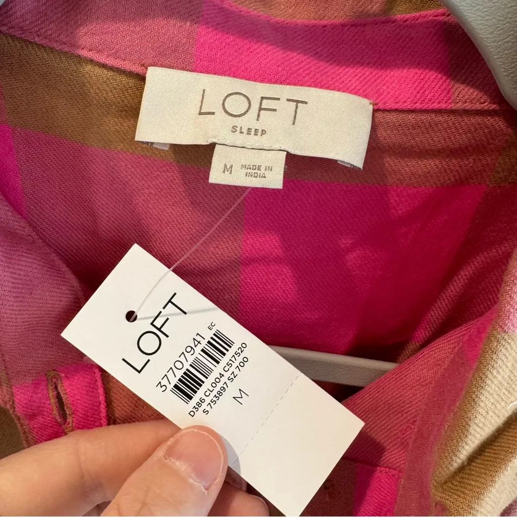 NWT Loft Pink Tan Check Print Pajama Set Medium - Image 2