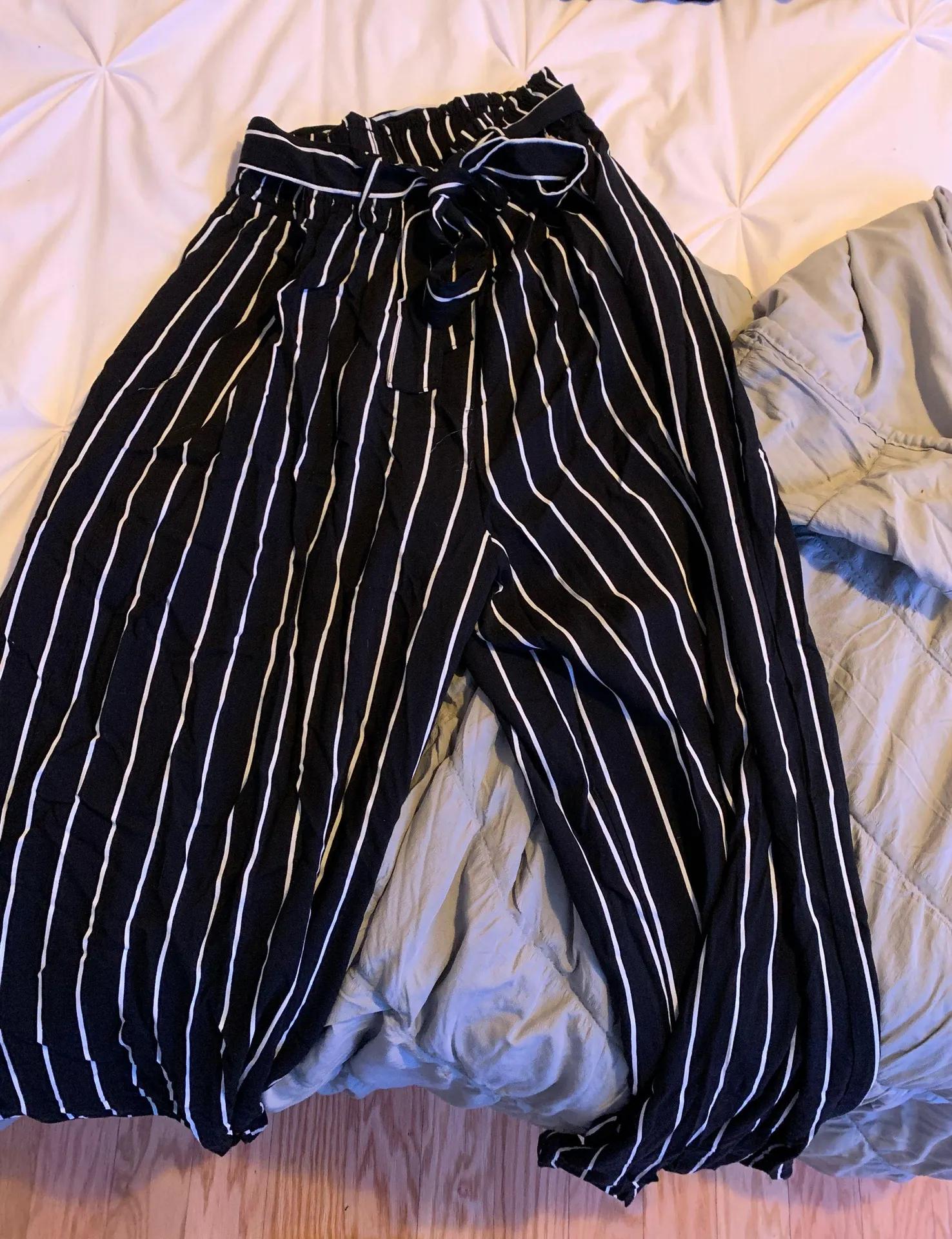Black And White Striped Flowy Pants - Image 2
