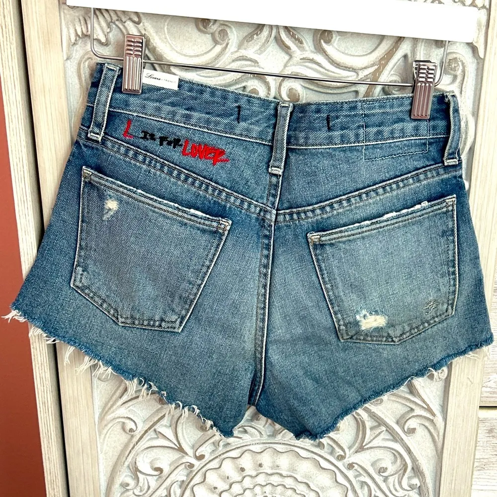 Lovers + Friends I Love you embroidered denim shorts L is for lover size 24 - Image 4