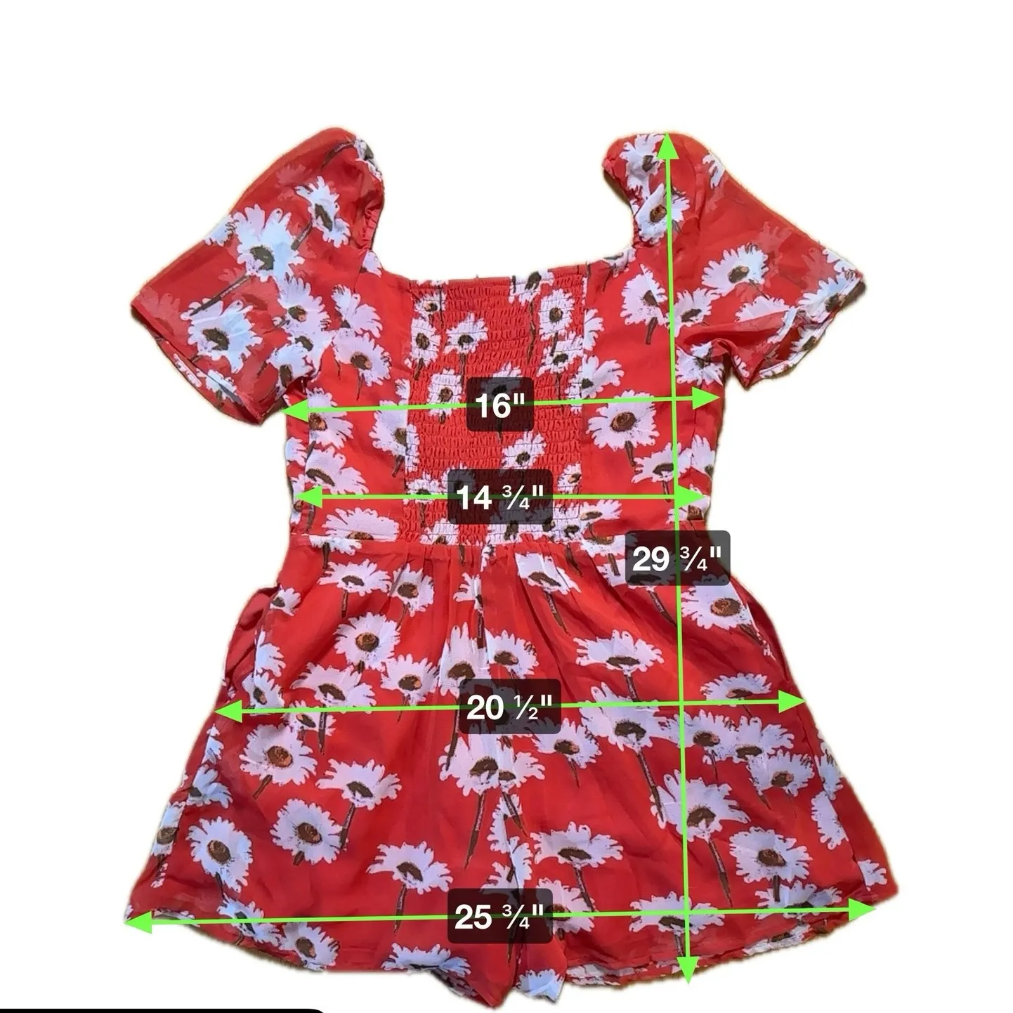 Urban Outfitters Women's Red Floral Chiffon‎ Romper Size M Summer Casual V-Neck - Image 3