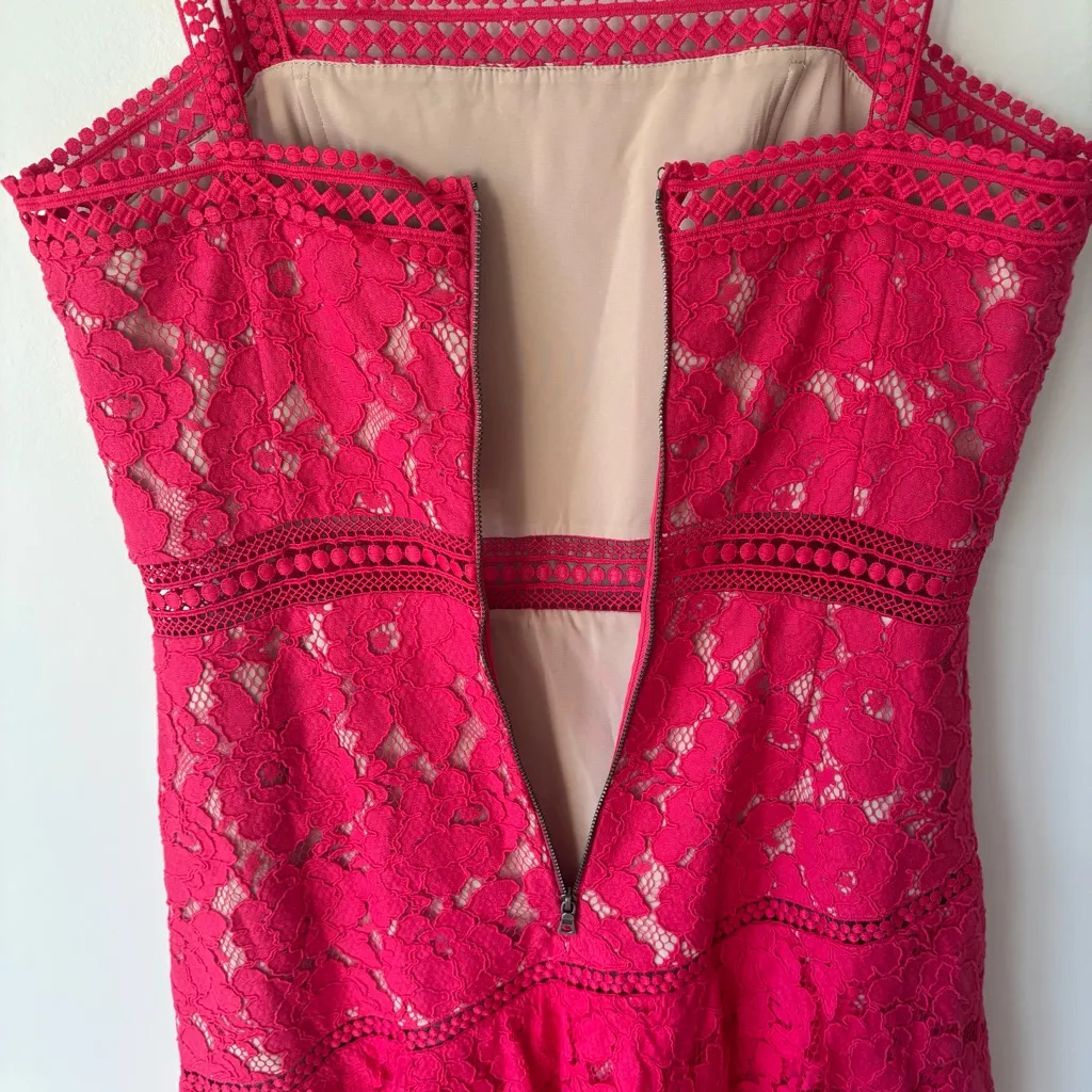 Alice + Olivia Angelita Asymmetric Tiered Lace Midi Dress Pink Formal Wedding - Image 10