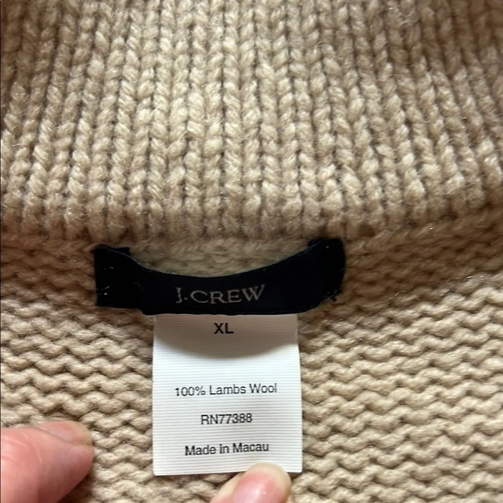 Vintage J. Crew Jacket Women's XL Beige Sweater Lambswool Hoodie Full Zip - Image 5