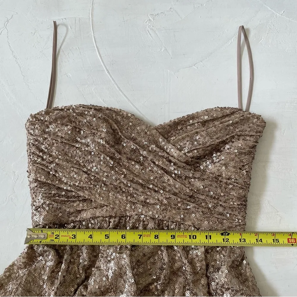 Amsale Dresses Amsale London Sequin Tulle Strapless Column Maxi Gown In Gold Sz8 Size 8 - Image 7