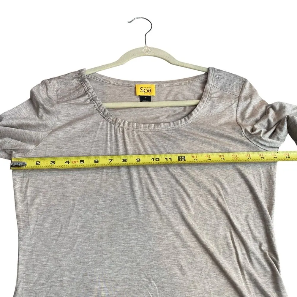 St. John Spa Women’s M Pleated Scoop Neck Top Beige‎ Gray Heather Neutral Soft - Image 7