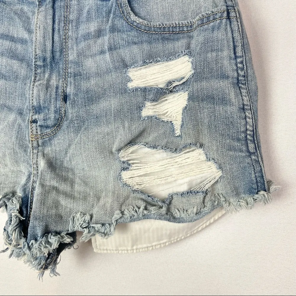 Hollister Light Wash Distressed Cut Off Denim Shorts 5/27 - Image 3