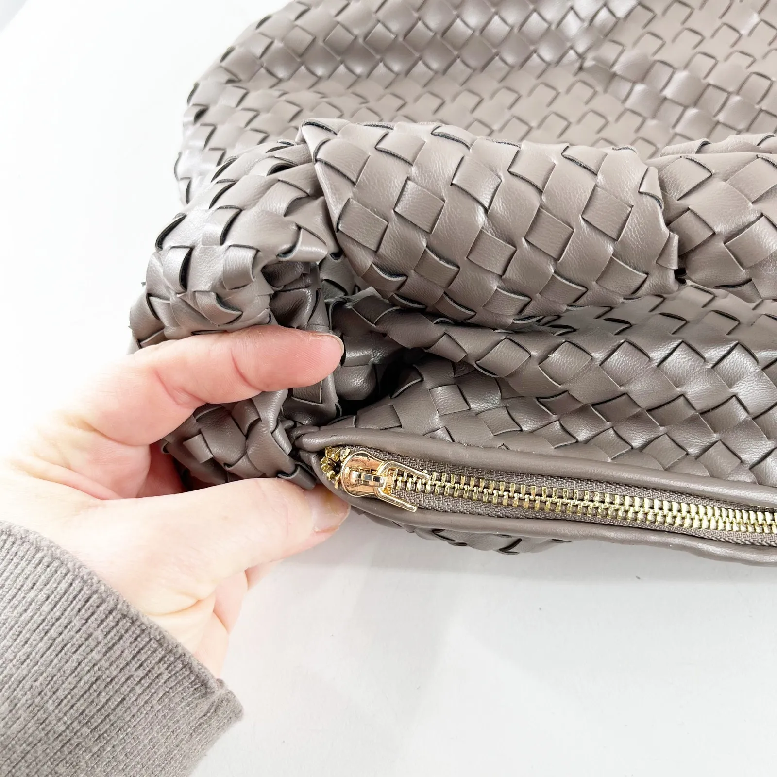 Melie Bianco Anthropologie Brigitte Woven Satchel Shoulder Bag Purse Gray - Image 7