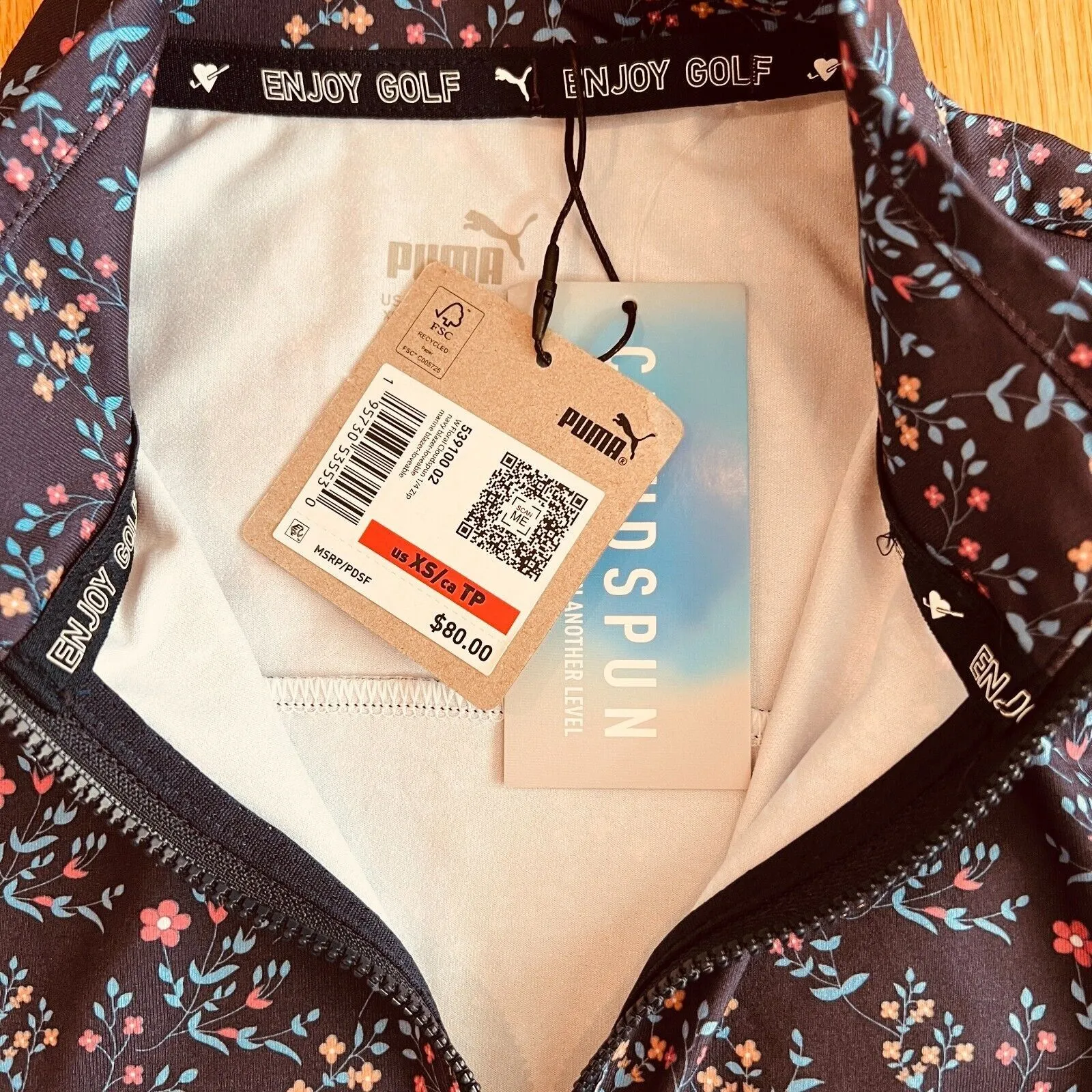Puma Golf Ladies 1/4 zip top S floral print cloudspun Blue - Image 10
