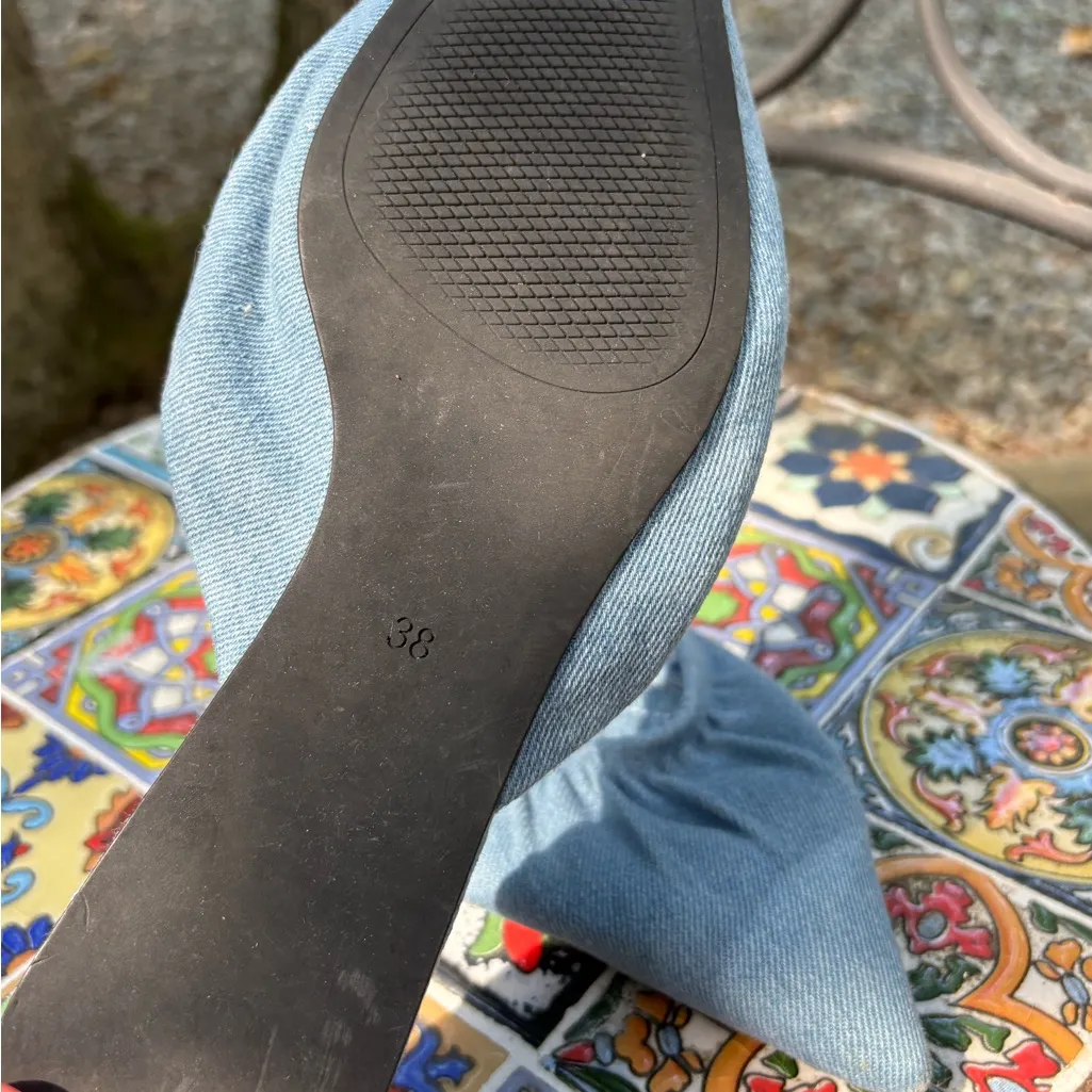 H&M Denim Blue Quilted Mules - Image 4