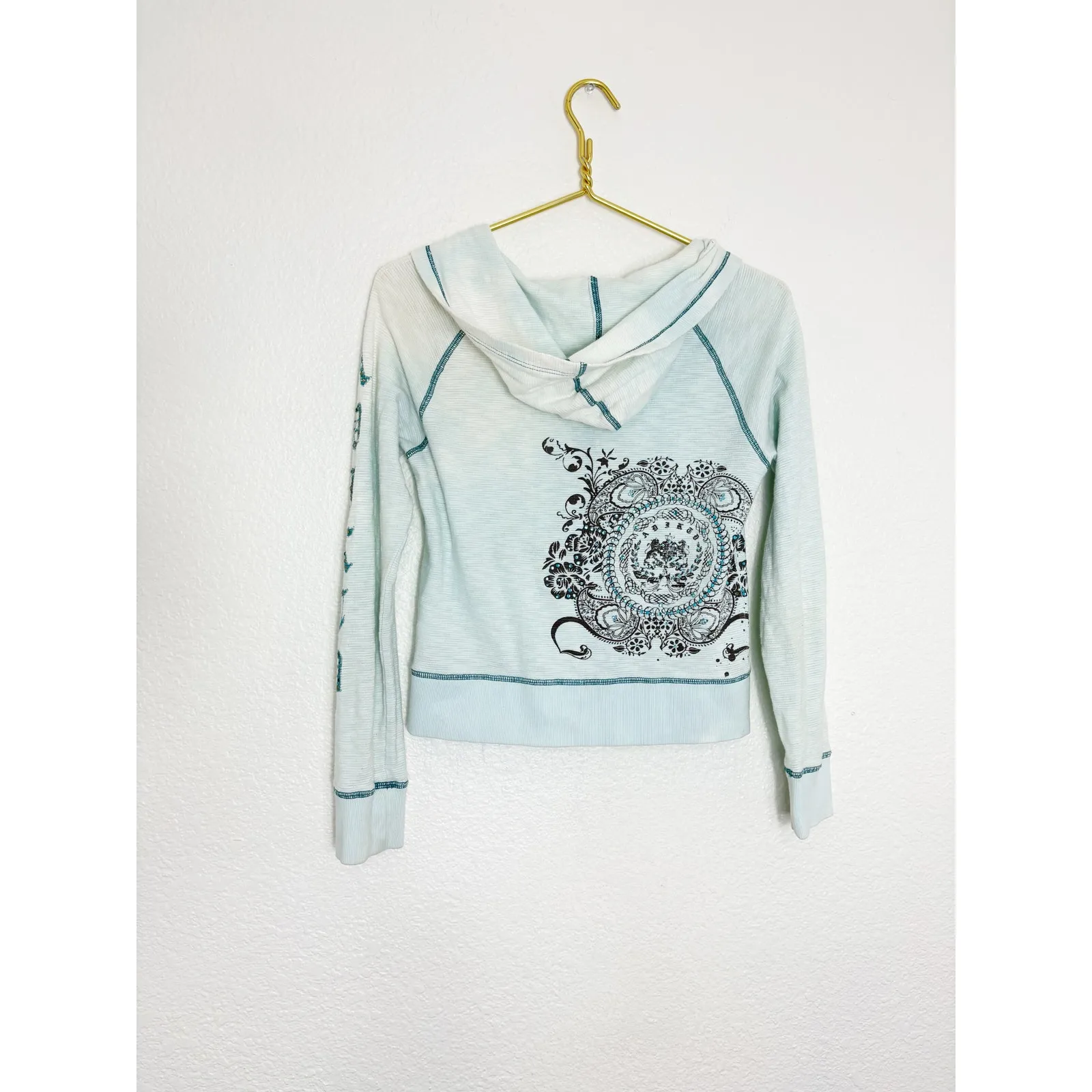 Vintage Y2K Adiktd Blue Rhinestone Euro Zip Up Hoodie Size Small Emo Grunge 90s - Image 13