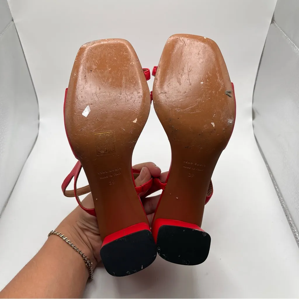 ATP Atelier Mattine Slingback Sandal block Heels red leather strappy 39 US 8.5 - Image 8