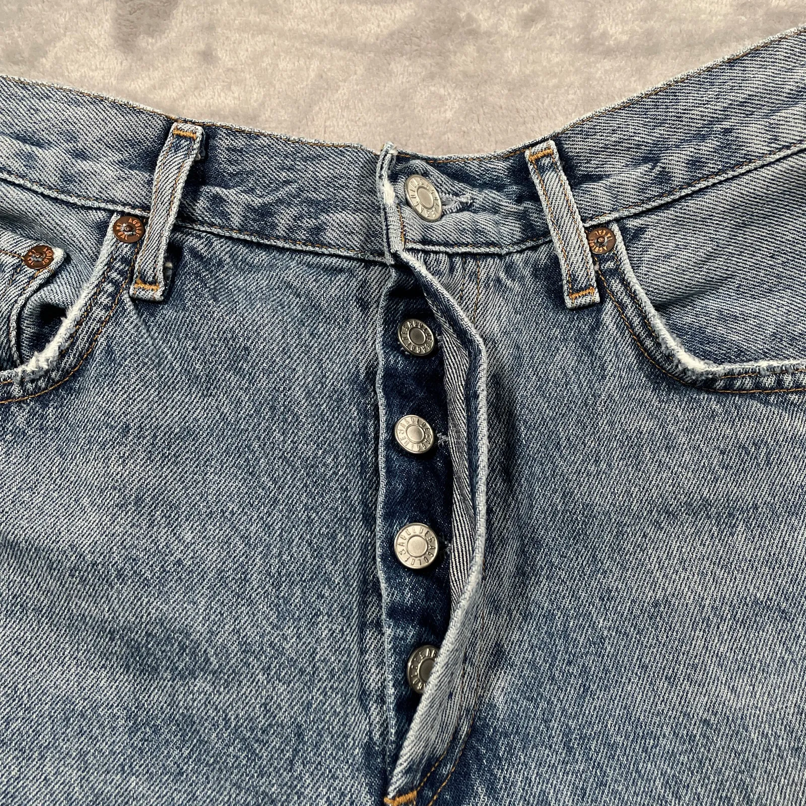 Agolde Riley Jeans Womens 28 Blue Organic Cotton Distressed Button Fly Straight - Image 6